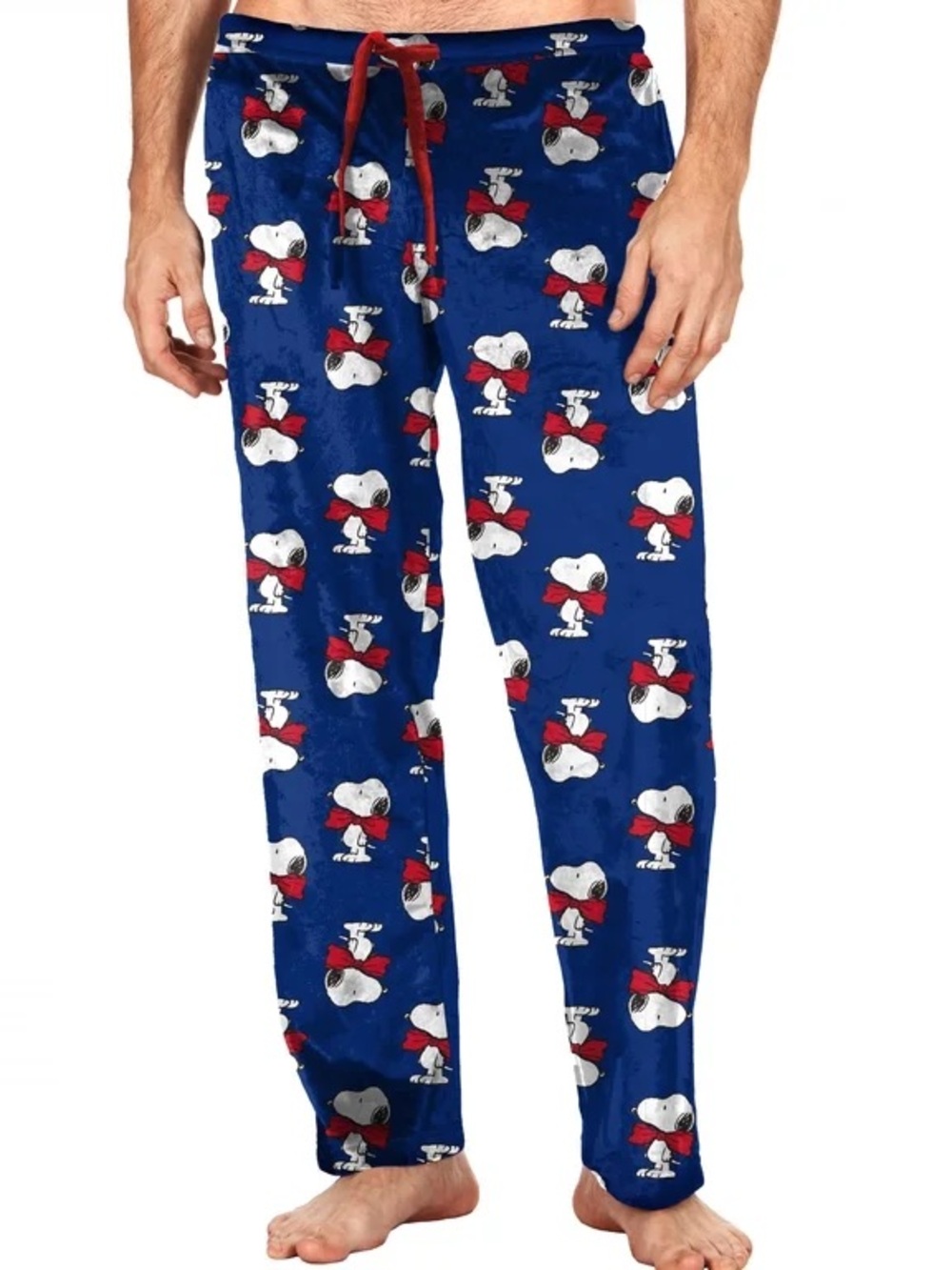 Peanuts Men’s Blue Snoopy Print Pajama Pants with Red Drawstring XL